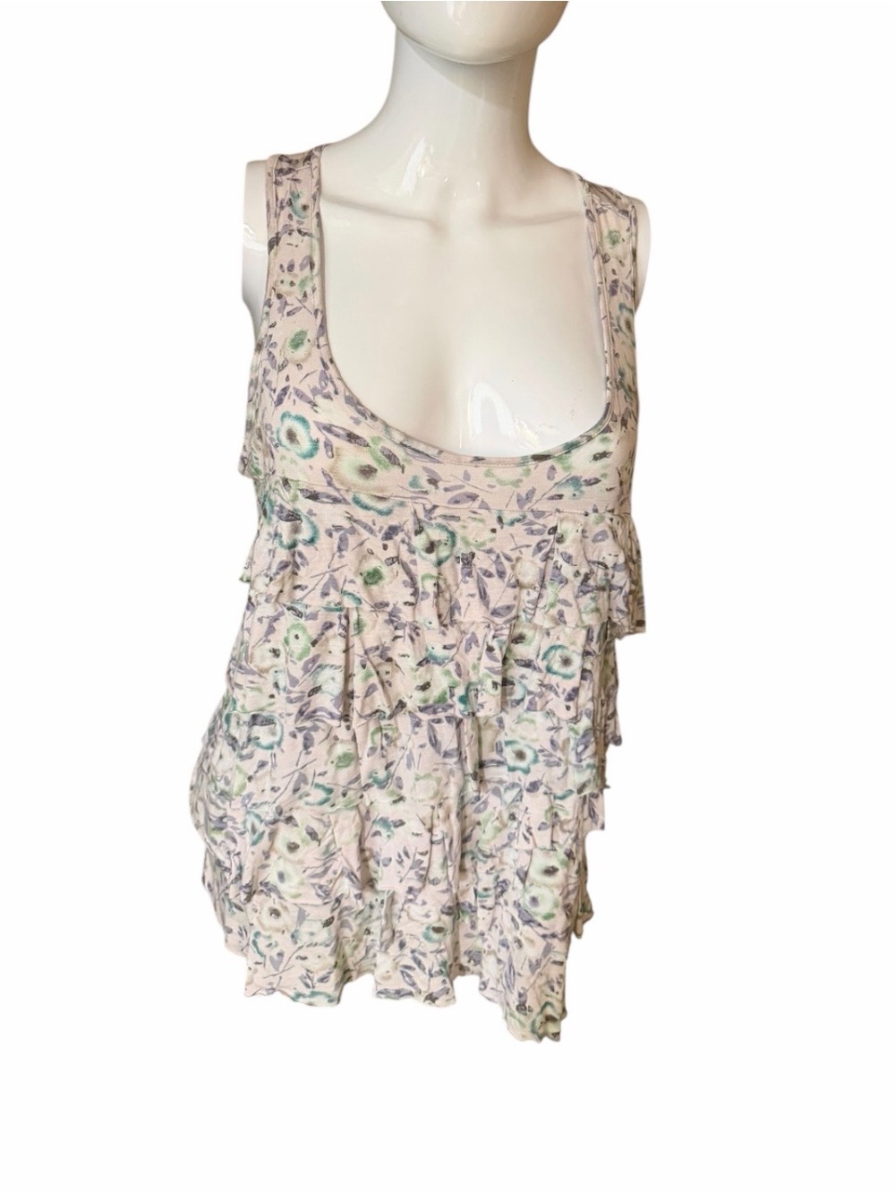 LC Lauren Conrad Pale Pink Floral Ruffle Tank Top